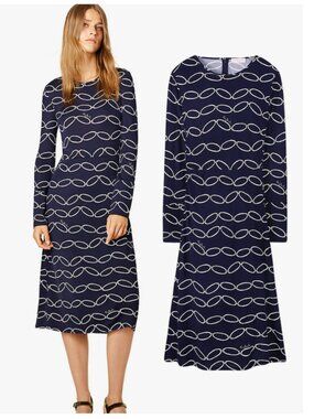 TORY BURCH logo chain print Giovanna midi dress sz L